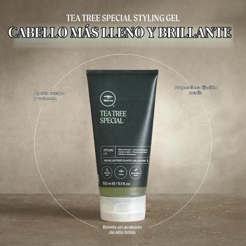 Vista 2 de Tea Tree Gel de peinado, fijación media, acabado de alto brillo, para todo tipo de cabello
