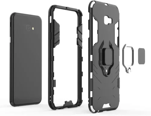 Vista 6 de Compatible con Galaxy J4+ (2018), soporte de anillo de metal, a prueba de golpes, parachoques duro (funciona con soporte magnético para automóvil)