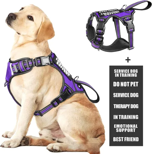 Vista 24 de Arnés para perro de servicio WINSEE sin tirones con 7 parches para perros, arnés reflectante para mascotas con asa acolchada y duradera