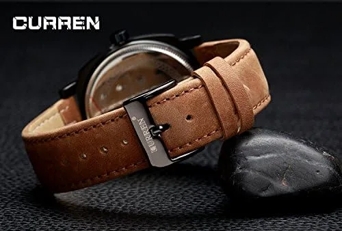 Vista 5 de CURREN Reloj luminoso de cuarzo para hombre, de lujo, con correa de cuero deportiva