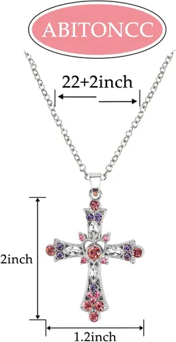 Vista 3 de Y2k - Collar de cruz gótica para mujeres y hombres, joyería con colgante de cruz de cristal, collar de metal punk, espinas de alambre de púas