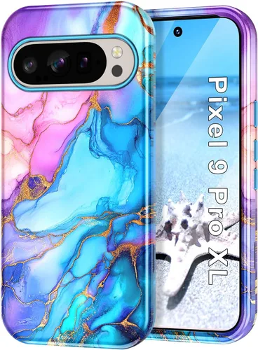 Vista 24 de Btscase Funda para Google Pixel 9 Pro 2024 [grado militar a prueba de golpes] elegante patrón de mármol delgado protector 3 capas de policarbonato