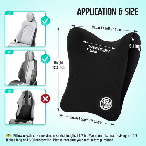Vista 2 de Almohada para el Cuello del Asiento de Coche para Conducir, Almohada de Reposacabezas de Espuma Viscoelástica Suave con Correa Ajustable y Funda