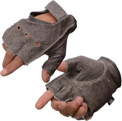 Vista 22 de Guantes Milwaukee Leather para hombre sin dedos para motocicleta Comodidad acolchada; alivio de vibración; bordado de llama