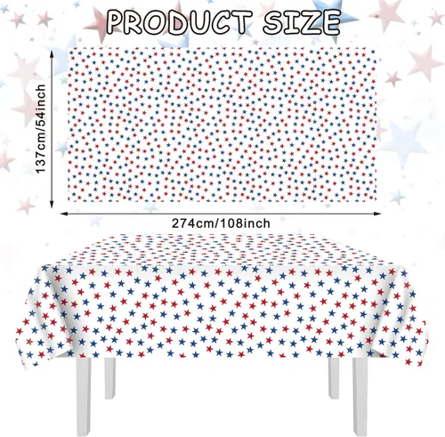 Vista 2 de Whaline Paquete de 3 manteles rectangulares desechables de plástico patriótico con estrellas para 250 aniversario, Día de la Independencia, Día