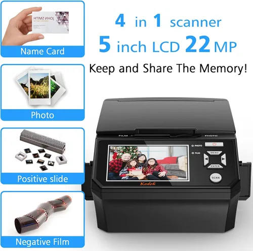Vista 3 de Foto, tarjeta de identificación, escáner de diapositivas y negativos con pantalla LCD grande de 5 pulgadas, digitalizador de película