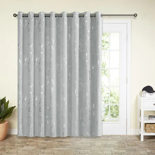 Vista 63 de BUHUA Juego de 2 paneles de cortinas opacas con estampado de vid plateada, cortinas con aislamiento térmico para oscurecer la habitación