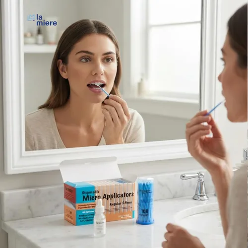 Vista 4 de LA MIERE 400 piezas de cepillos dentales con micro aplicadores finos, microhisopos cilíndricos desechables de 1mm, negros