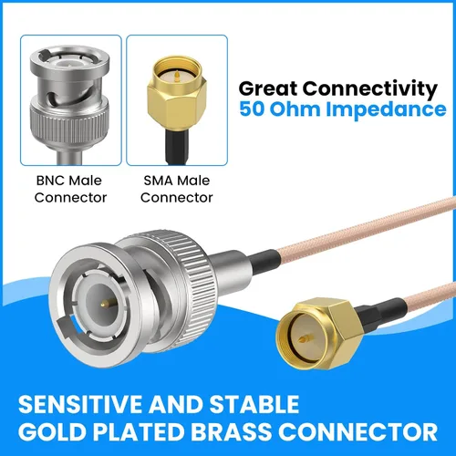 Vista 3 de SDTC Tech Cable coaxial SMA macho a BNC macho RG316 de puente de coleta extensor de antena adaptador de conector BNC (20 pulgadas)
