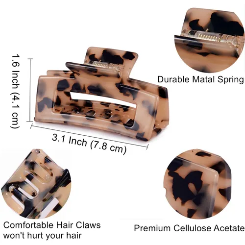 Vista 2 de Pinzas para el cabello de 3 pulgadas, diseño francés, pinza rectangular para el cabello para mujeres, damas y madres (paquete de 2)