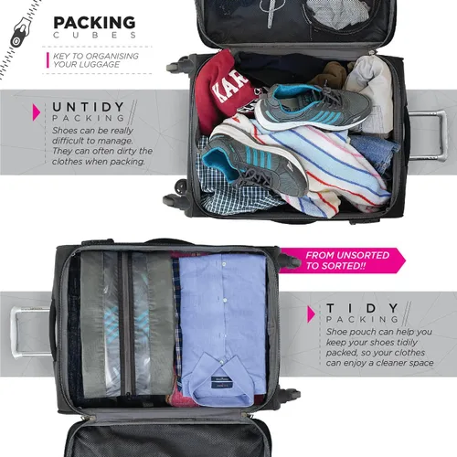 Vista 5 de FATMUG Organizador de viaje para zapatos, almacenamiento de embalaje y calzado para hombres y mujeres, juego de 3, color gris