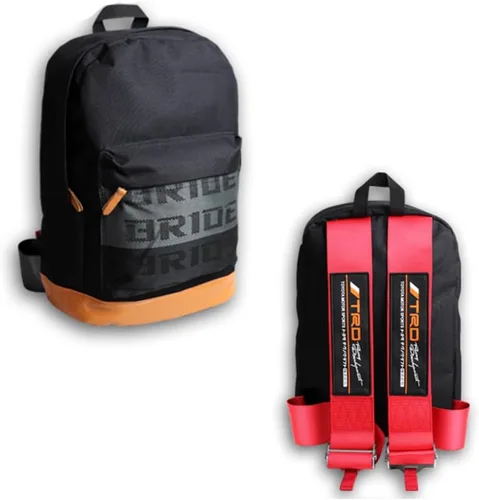 Vista 9 de W-POWER JDM Bride Racing Mochila de viaje para laptop con parte inferior marrón con correas de arnés ajustables (ASIMO-BK)