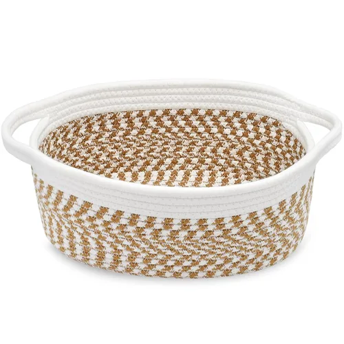 Vista 31 de ABenkle Cesta Pequeña con Asas - Contenedor de Almacenamiento Tejido de Cuerda Decorativo Duradero Cubo Organizador de Estante, Cesta de Regalo