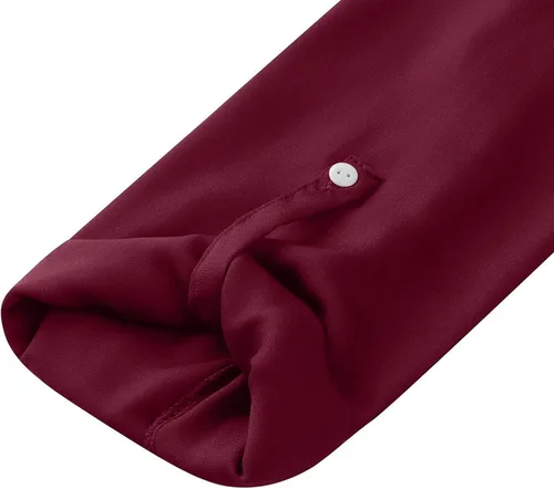 Vista 8 de Camisas enrollables de verano con cuello en V y cremallera para mujer, color liso, manga larga, tops elegantes y elegantes