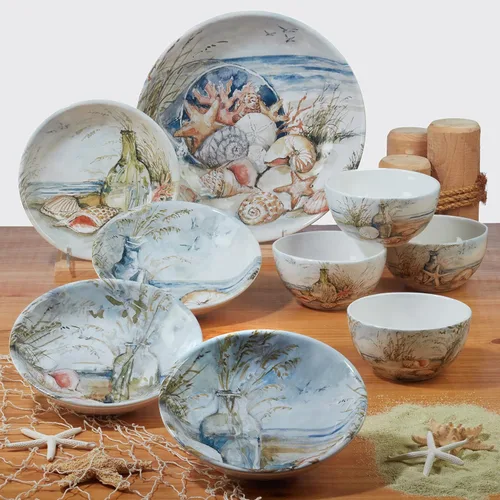 Vista 7 de Certified International Coastal Landscape - Juego de 4 platos para ensalada/postre de 9 pulgadas, diseños surtidos, multicolor, mediano, juego de 4