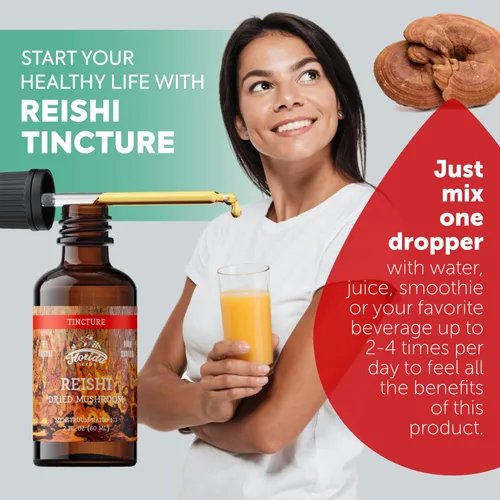 Vista 3 de Tintura Reishi, extracto orgánico de hongos Reishi (Ganoderma Lucidum), suplemento de hongos secos, sin OMG en glicerina vegetal orgánica prensada