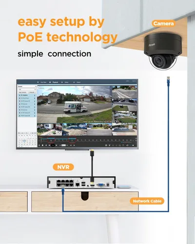 Vista 2 de Sistema de cámara de seguridad PoE, 6 cámaras domo IP PoE con cable de 5MP IK10 a prueba de vandalismo al aire libre con detección de persona, IP66