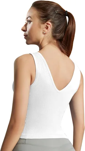 Vista 3 de Camiseta corta de entrenamiento para mujer con sujetadores deportivos integrados, sin costuras, para gimnasio, yoga