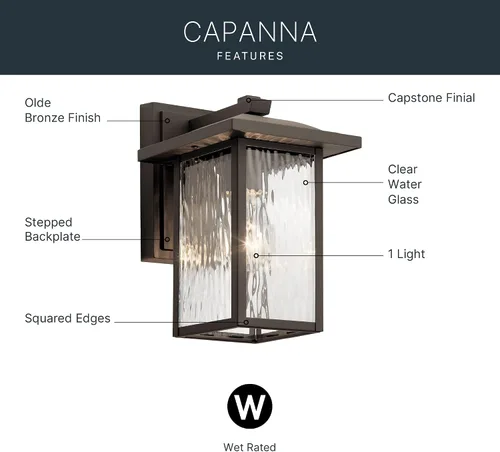 Vista 3 de Kichler 49924oz Capanna lámpara de pared para exteriores, 1 luz 60 vatios, bronce antiguo 1-Light Exterior Wall Sconce Porch Light with Clear