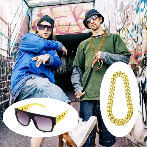 Vista 6 de Hip Hop Costume Kit 80s 90s Rapper Accessories, Outfits for Men Women Cosplay Club Old School Themed Party Supplies