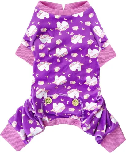 Vista 11 de KYEESE - Pijama de terciopelo para perros, con patrón de patos amarillos, ropa elástica y suave para cachorros y perros pequeños, mameluco cómodo