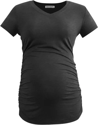 Vista 7 de Smallshow Ropa de maternidad con cuello en V para mujer, camiseta de embarazo fruncida lateral