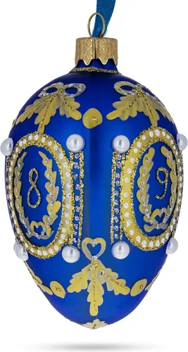 Vista 6 de 1893 Cáucaso en cristal de huevo real azul adorno 4 pulgadas Hand Painted in Ukraine, German Glass, Italian Paints, Hanging Ribbon, Gift Tag, Gift
