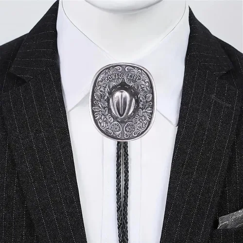 Vista 2 de Jeilwiy Corbata de bolo para hombre, corbata de vaquero occidental, collar de corbata de bolo dorado, corbata de cuero, corbata de Halloween