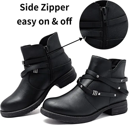 Vista 3 de Ataiwee Women's Wide Width Ankle Boots, Chunky Heel Side Zipper Fashion Slip On Short Booties.