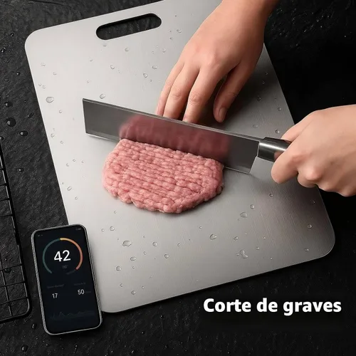 Vista 5 de 3 piezas de tabla de cortar de acero inoxidable, tabla de cortar de metal para cocina, de doble cara, resistente al óxido, duradera, perfecta