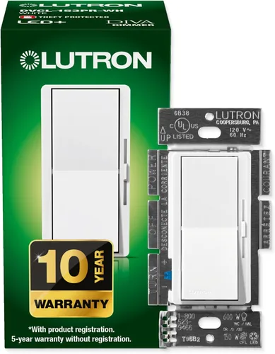 Vista 14 de Lutron Diva LED+ Interruptor Regulador de Luz para Bombillas LED Regulables, Halógenas e Incandescentes, 150 Vatios, Unipolar o 3 Vías, Almendra