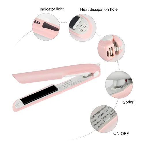 Vista 5 de Mini alisador de pelo inalámbrico portátil de viaje, rizador plano 2 en 1, de cerámica, recargable por USB, plancha plana inalámbrica