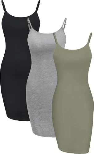 Vista 10 de WILLBOND 3 Pcs Women Cami Tank Dress Basic Long Camisole Slip Dresses with Spaghetti Straps, Designed for Wearing Under Dresses or Layering with