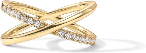 Vista 3 de PAVOI 14K Gold Plated X Ring Simulated Pavé Diamond CZ Criss Cross Ring for Women