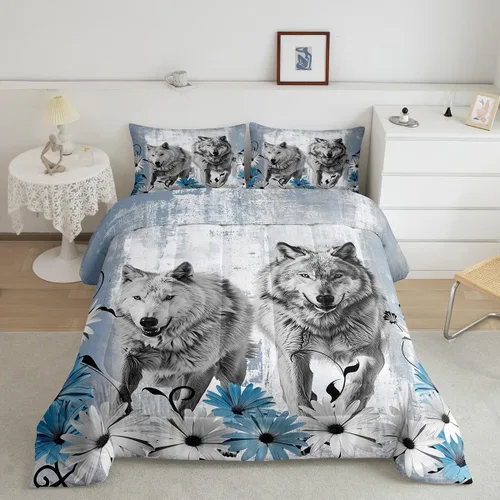 Vista 30 de Erosebridal Juego de edredón con estampado de vaca de las Highland, juego de ropa de cama de granja occidental verde azulado, decoración rústica