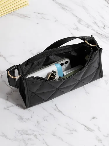 Vista 4 de SweatyRocks Bolso de mano acolchado geométrico minimalista para mujer, bolso de mano liso