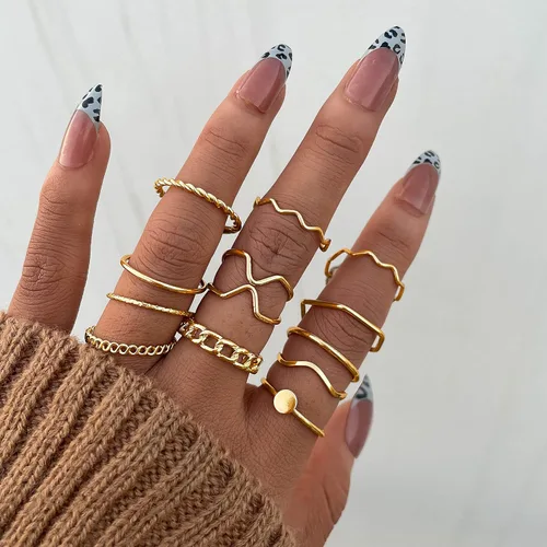 Vista 4 de Juego de 68 anillos para nudillos dorados para mujeres y niñas apilables bohemios para articulación media de cristal tallado plateados con orificios