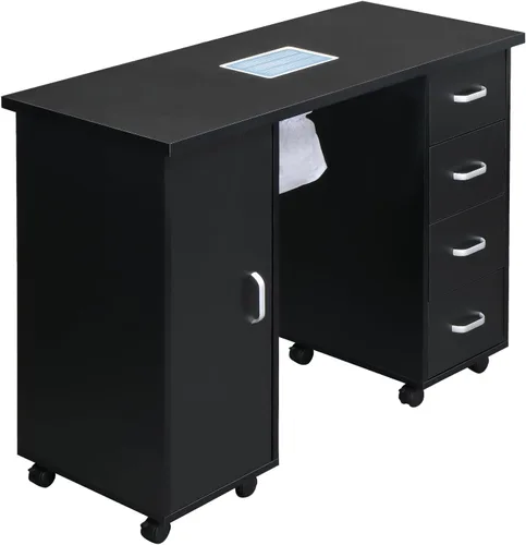 Vista 3 de Winado Mesa de manicura para uñas, escritorio de salón negro con colector