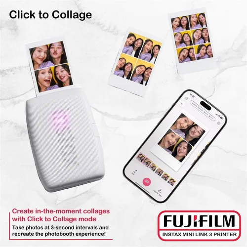 Vista 6 de Fujifilm Instax Mini Link 3 - Paquete de película para impresora Instax Mini (40 hojas), funda protectora Link 3 (blanco arcilla)