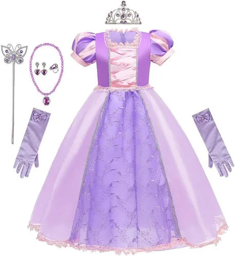 Vista 62 de REXREII Disfraz de princesa Sofía para niñas, disfraz de Halloween, Navidad, fiesta, cumpleaños, noche, vestido de baile con accesorios