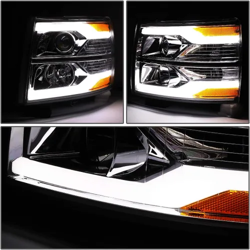 Vista 3 de DNA MOTORING HL-HPL-CSIL07-G2-CH-AM - Faro delantero de doble proyector LED DRL compatible con Chevy Silverado 2007-2014, cromo/ámbar