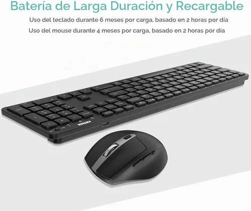 Vista 5 de Arteck Combo de teclado y mouse inalámbricos de 2.4G, teclado ultradelgado de tamaño completo y ratones ergonómicos para computadora, computadora