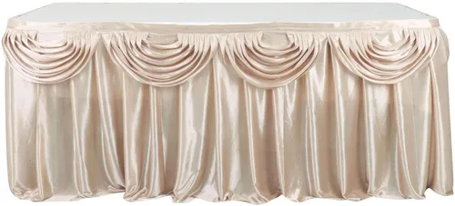 Vista 7 de Efavormart - Falda de mesa de satén beige para cocina, comedor, catering, boda, fiesta de cumpleaños, decoración de eventos, 14 pies