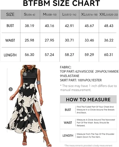 Vista 6 de BTFBM Vestidos casuales de verano sin mangas para mujer, para primavera, cuello redondo, retazos, bohemio, floral, con volantes, vestido midi