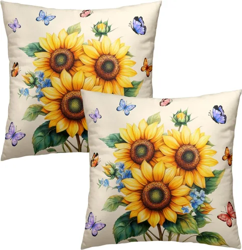 Vista 219 de Giwawa Juego de 2 fundas de almohada decorativas con diseño floral de girasol de 16 x 16 pulgadas, fundas de cojín decorativas para el hogar, sofá
