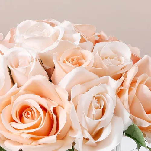 Vista 4 de 18 cabezas de rosas de imitación en jarrón, arreglo floral de rosas de Aritificail con jarrón para mesa de comedor, dormitorio, decoración de boda