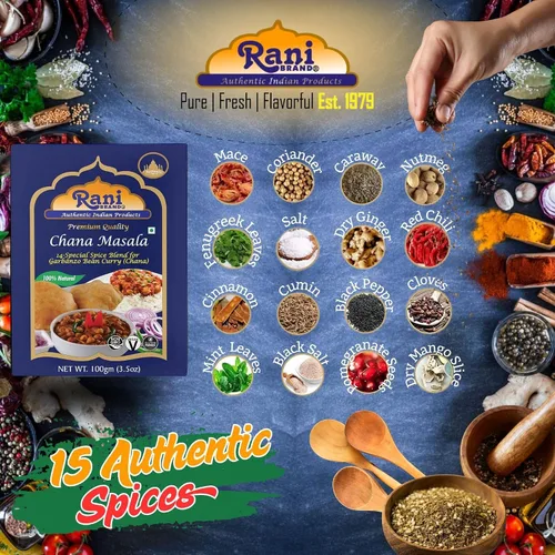 Vista 2 de Rani Chana Masala (mezcla de curry Garbanzo 15 especias) 3.5 oz (100 g) ~ Todo natural Vegano Sin colores Apto para gluten Sin OMG Origen