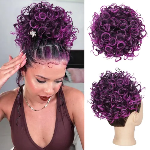 Vista 20 de Lommel Moño desordenado del pelo del pedazo natural suave rizado bollos Hairpieces (13W) Moño de pelo rizado suelto con cordón para mujer