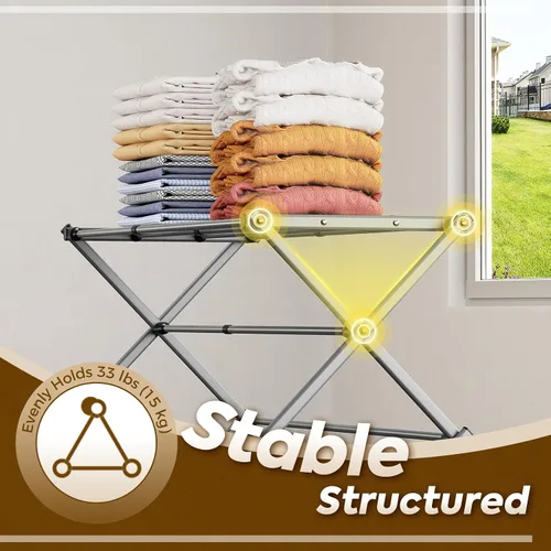 Vista 3 de KINGBOARD Tendedero de secado de ropa plegable con 11 postes, estante de secado de lavandería de 3 niveles, estante de secado de ropa pequeño