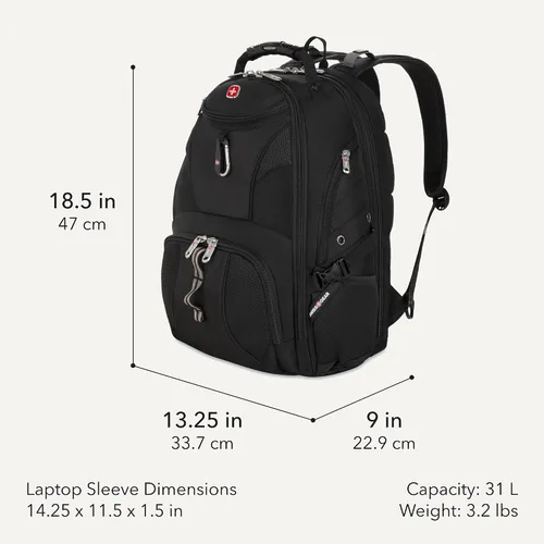 Vista 2 de SwissGear, Travel Gear 1900, Scansmart TSA, mochila para computadora portátil., talla única , Negro